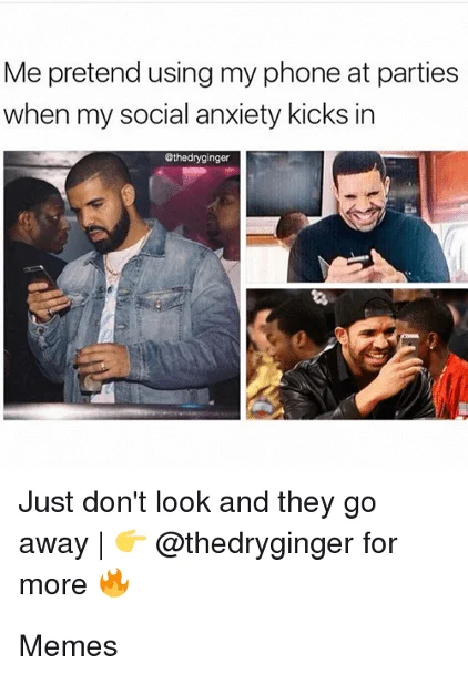introvert at a party on his phone meme