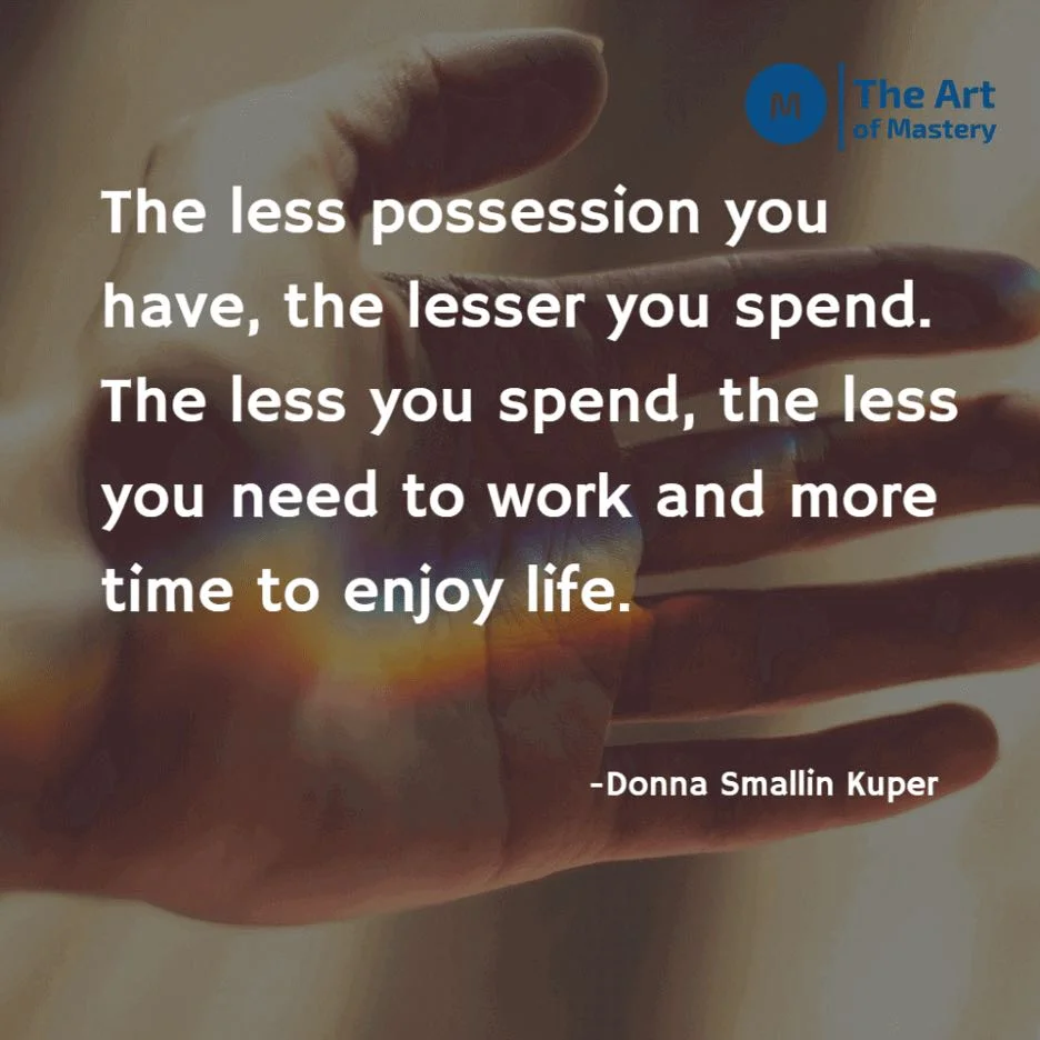 quote on less possessions picture of hand