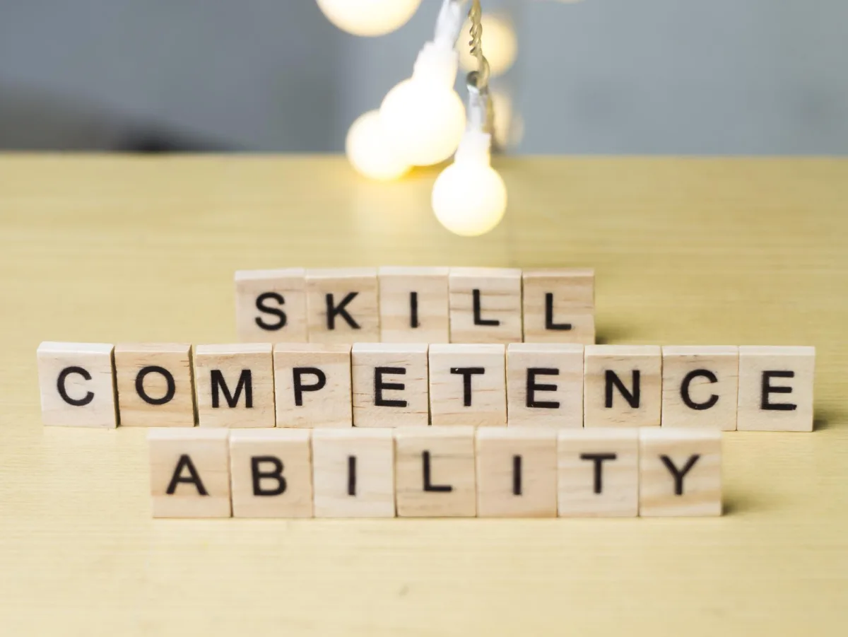 confidence is a skill — Skill Ability Competence Motivational business words quotes wooden lettering typography concept
