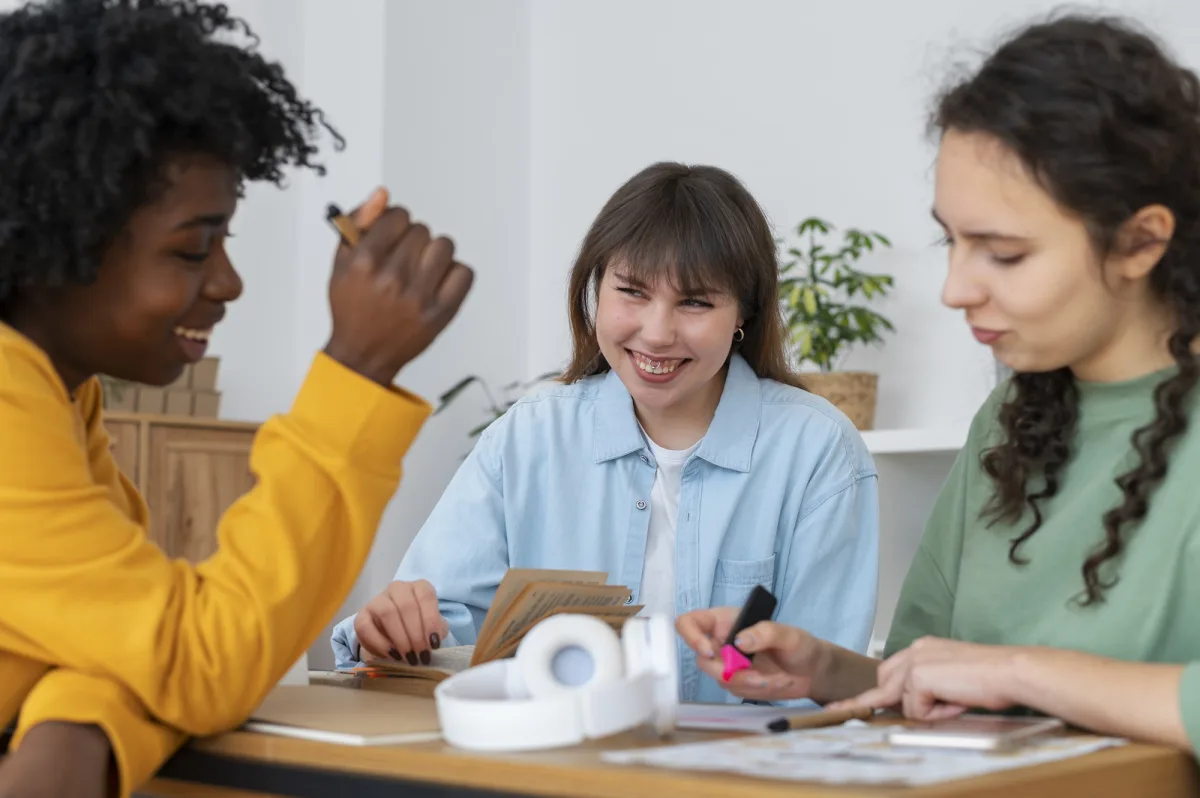 social skills routines — Colleagues doing team work for a project