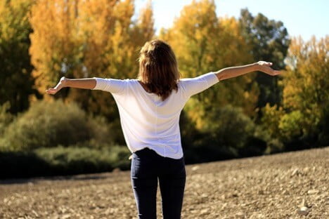 sexy women outdoors with hand open freedom pose